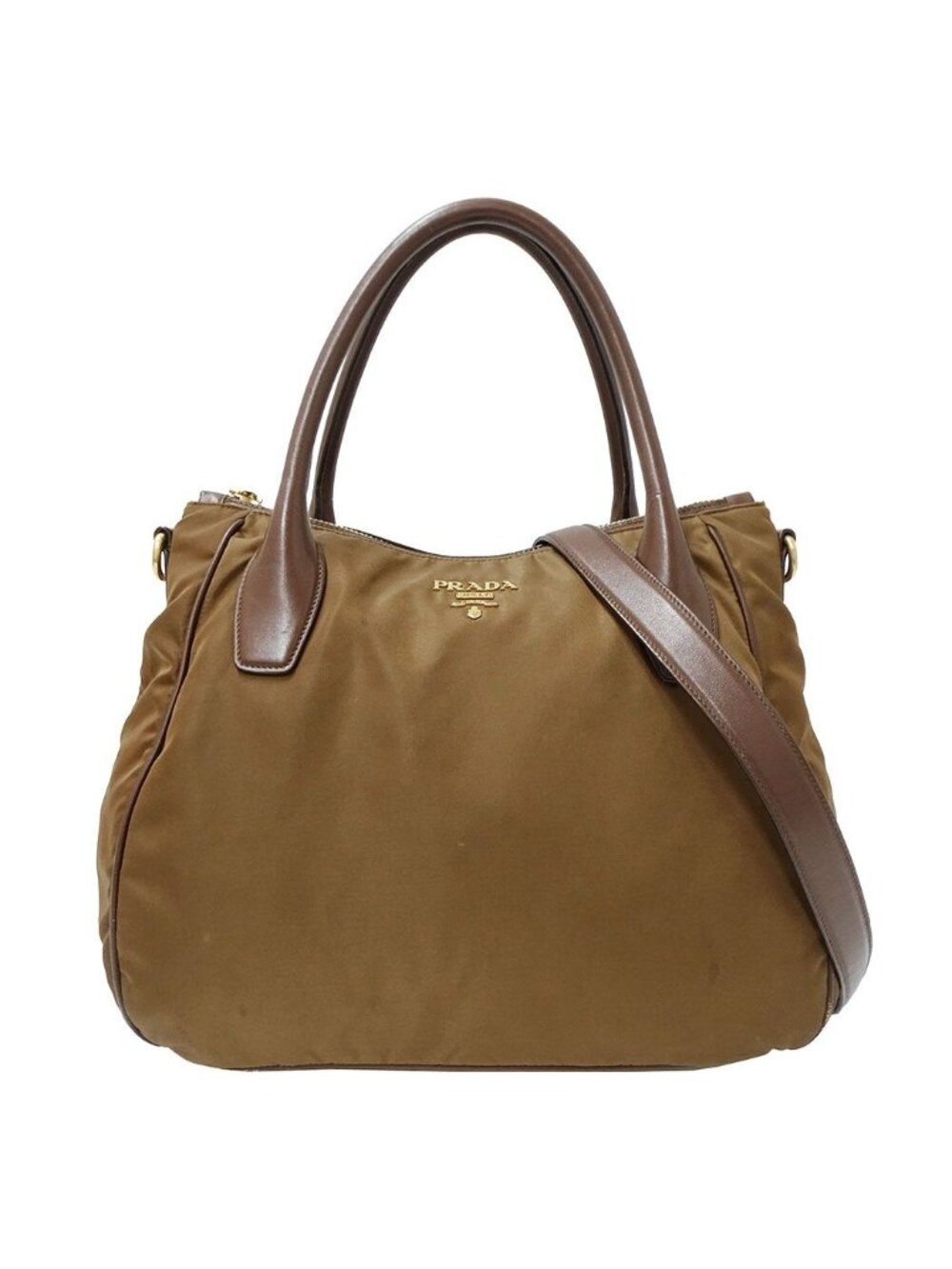 Prada 2-Way Shoulder Bag Nylon Brown Handle Simple